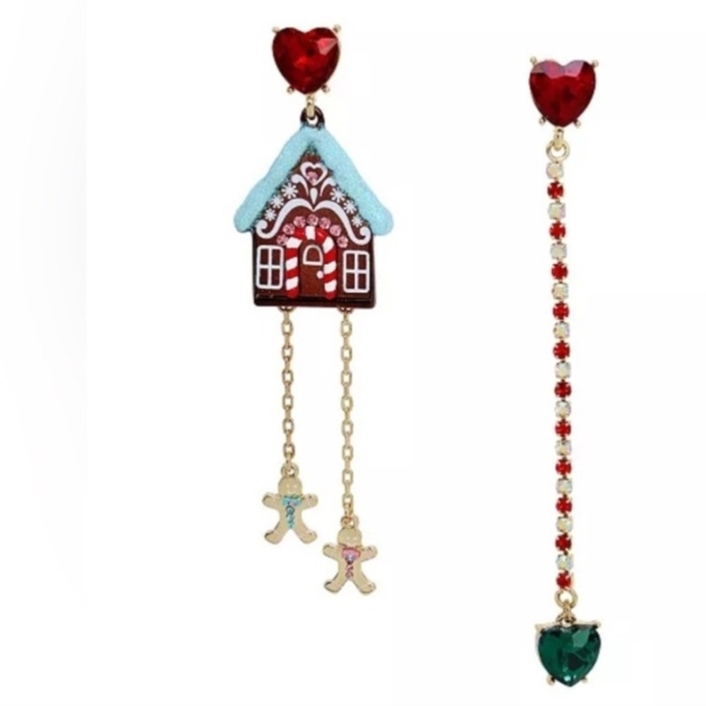 ♥️ ▪️Betsey Johnson ▪️Jingle Bell Bling Gingerbread House Earrings